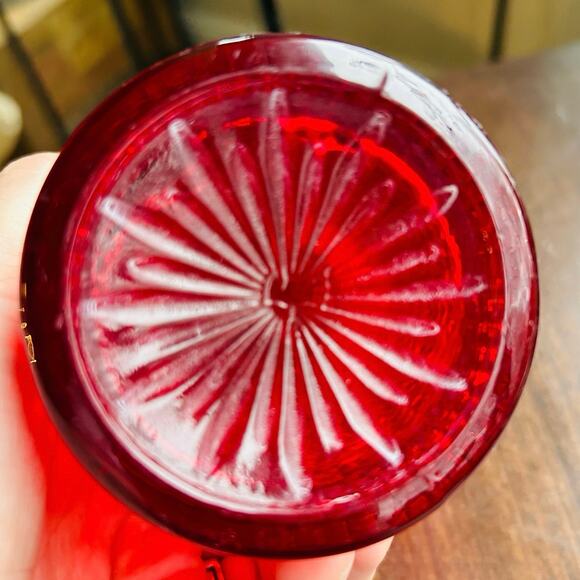 Vintage red hobnail cut glass red tumbler candle holder 4.5” - Picture 6 of 8